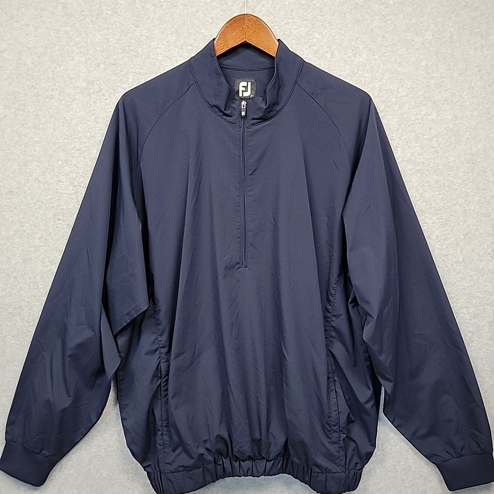 Foot Joy FJ Navy Blue Half Zip Pullover Windbreaker Jacket Zip Pocket Mens Sz L